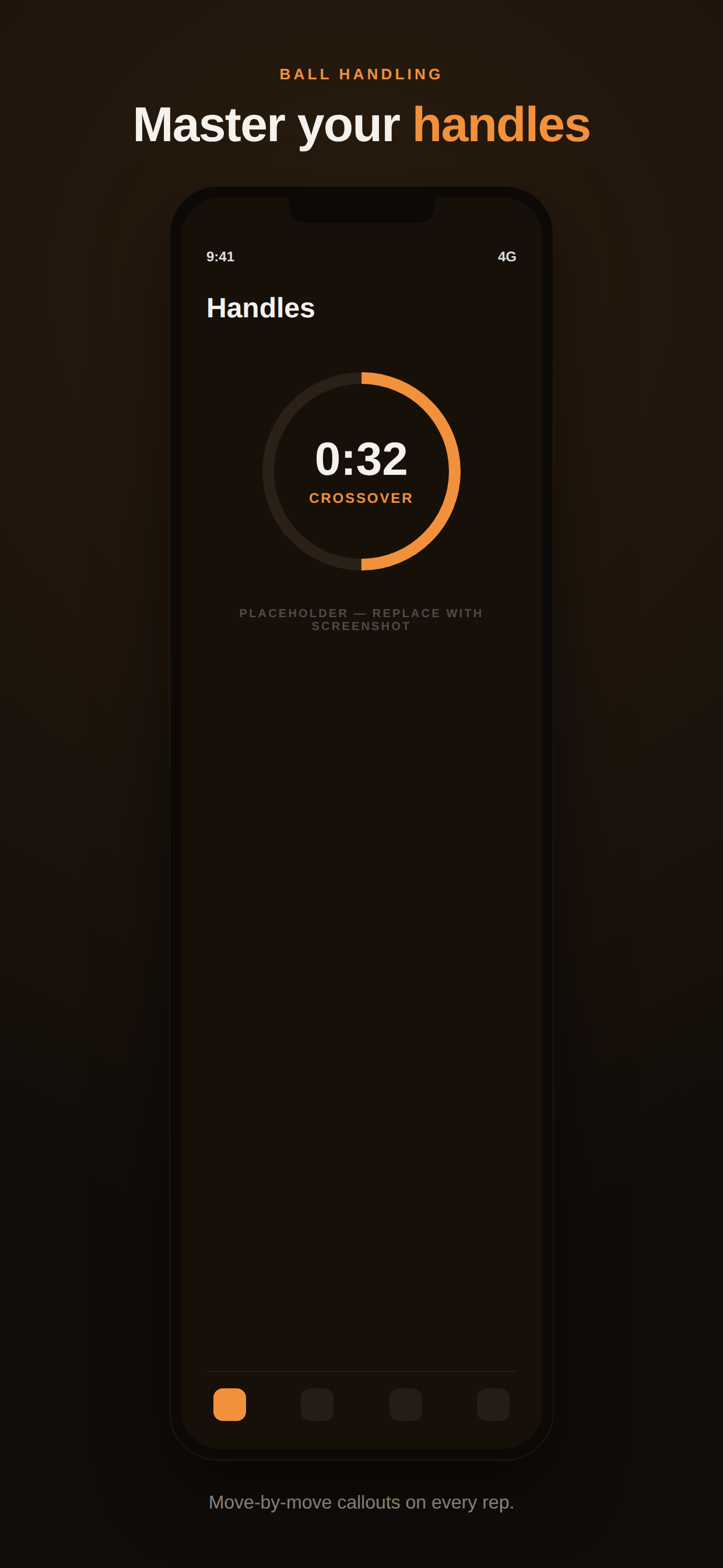 Hoopium handles timer showing a crossover drill with a countdown ring